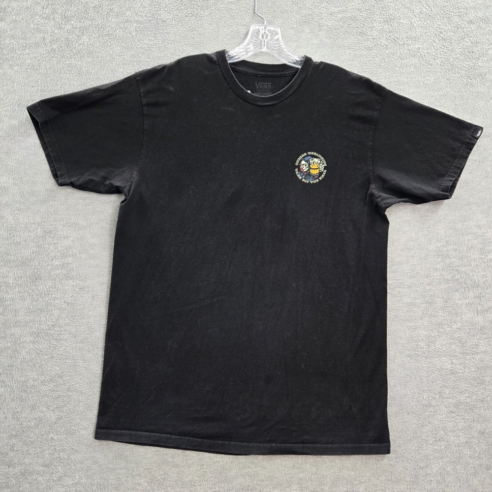 Vans Men Shirt Large Black Logo Death Cheers Skater Graphic Short Sleeve READ